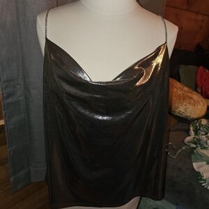 Express Shimmering Charcoal Cowl Neck Camisole